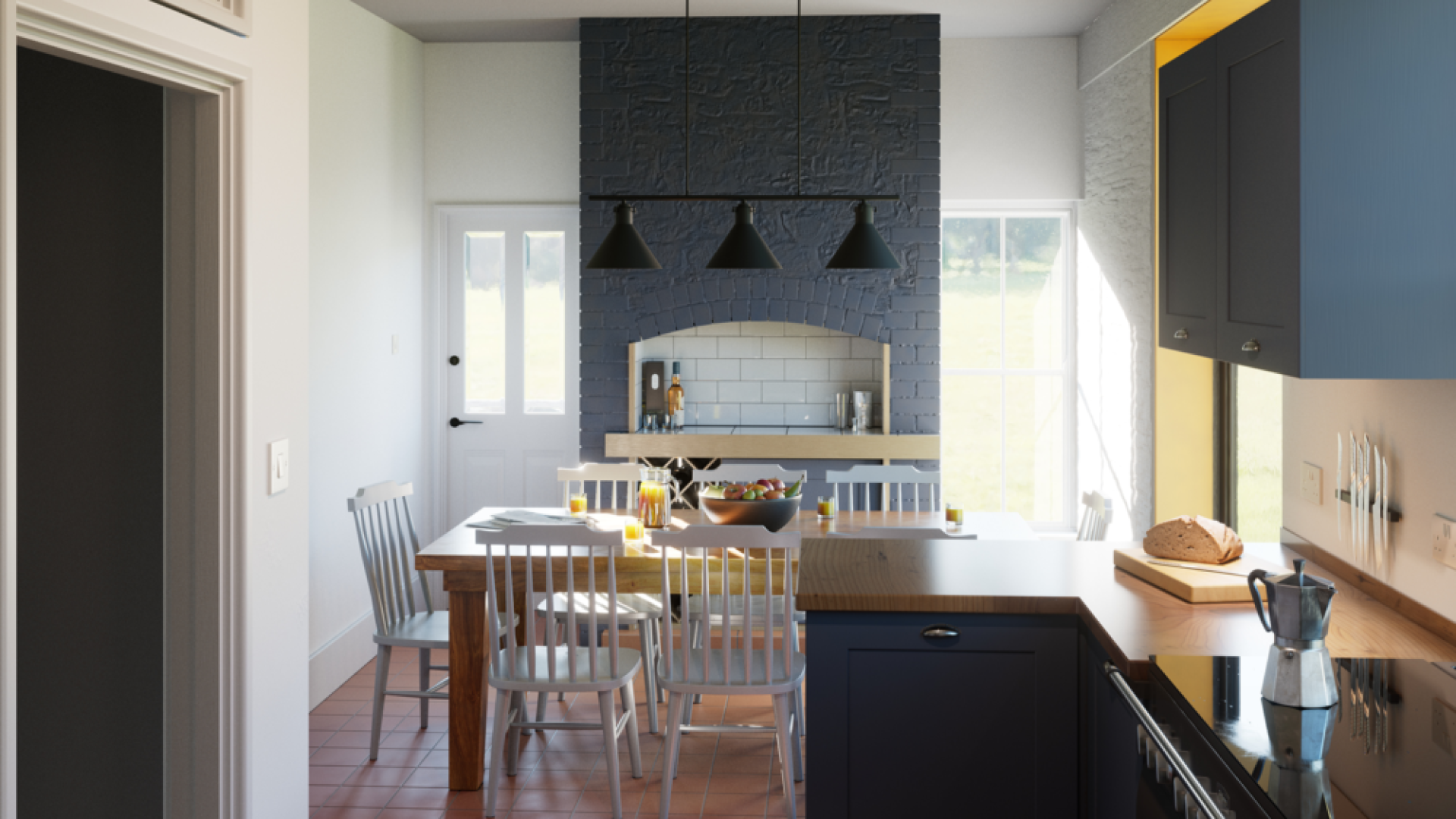 Interior render and visualisation of a farmhouse kitchen